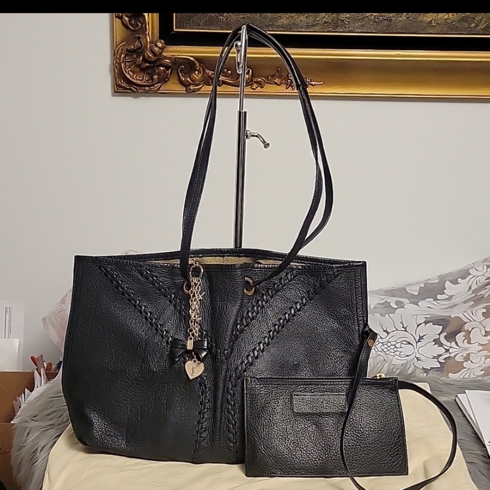 YSL tote black leather bag with pouch